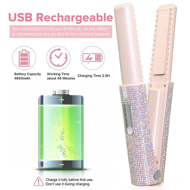 Wireless 2-IN-1 Electric Hair Straightener And Curler